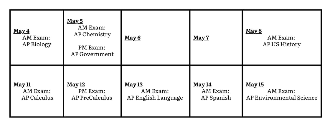 AP Exam Calendar PNG
